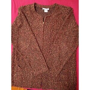 This Eccobay cardigan sweater features a textured, multi-colored tweed knit with